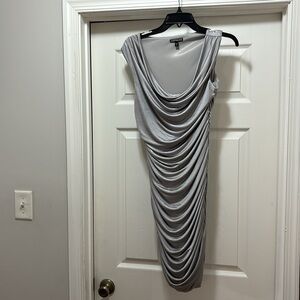 EXPRESS silver metallic midi cocktail dress